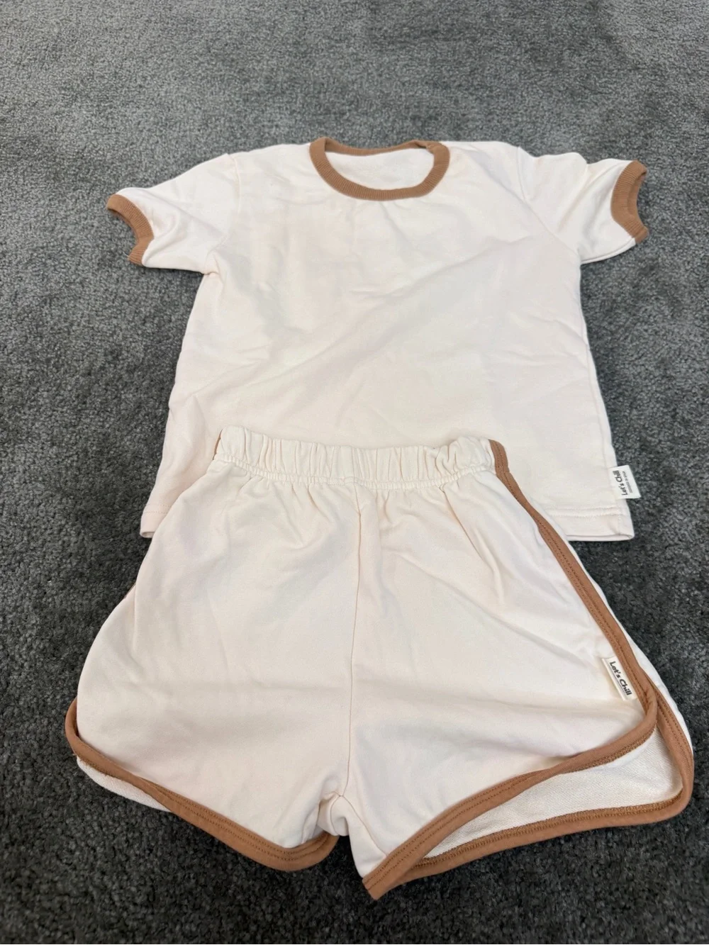 Kids Two-Piece Cream Pajama Set with Tan Trim